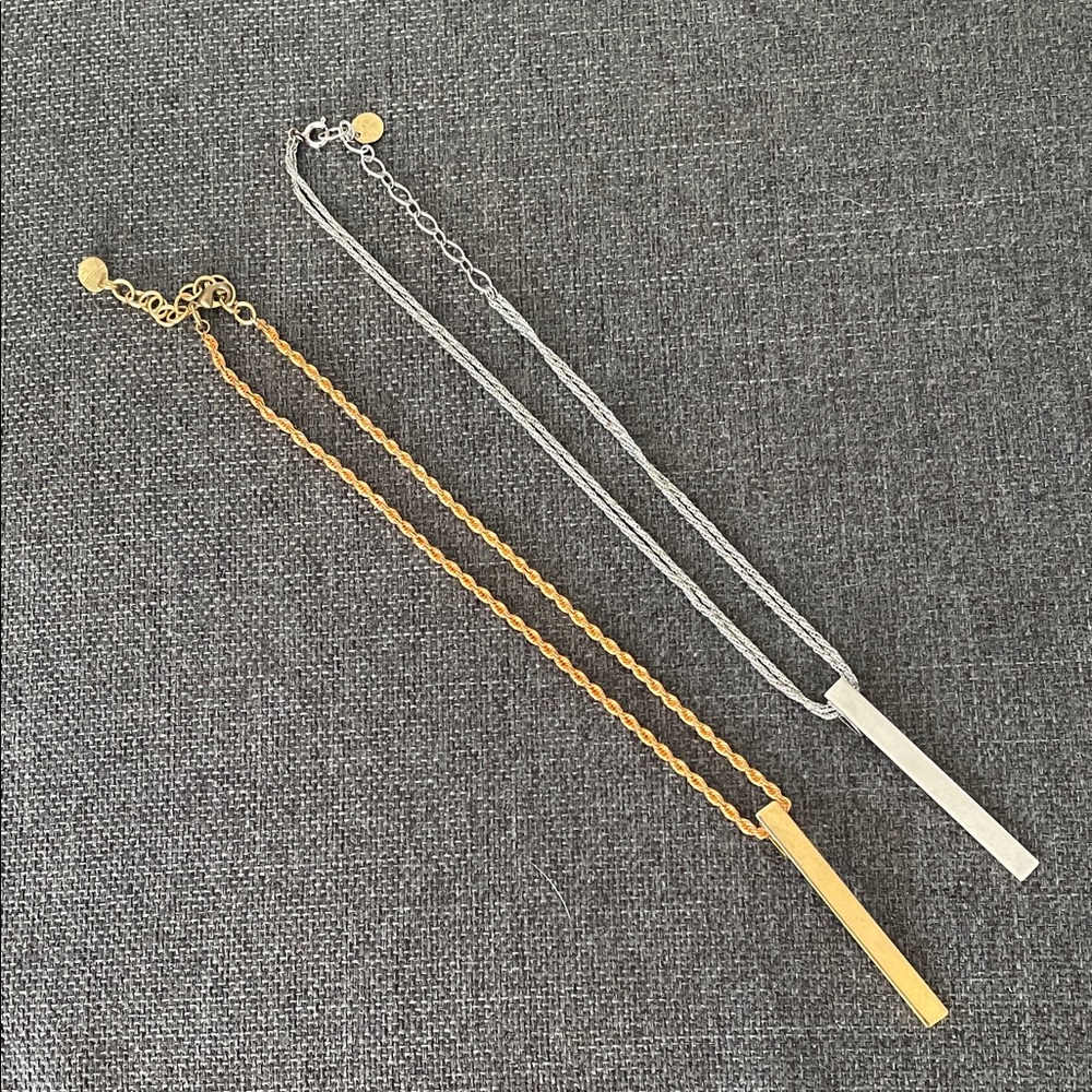 Twisted Silver Bar Pendant Necklaces